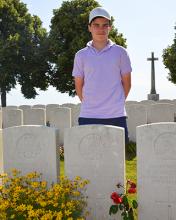 Joseph, Year 9, stands behind the gravestone of Dr Maldwyn Leslie Williams (OM 1903) Year 9, stands behind the gravestone of Dr Maldwyn Leslie Williams (OM 1903)